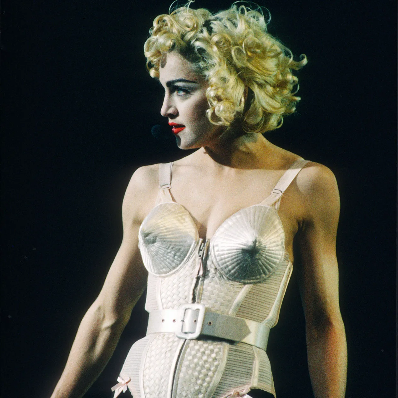a woman in a white corset
